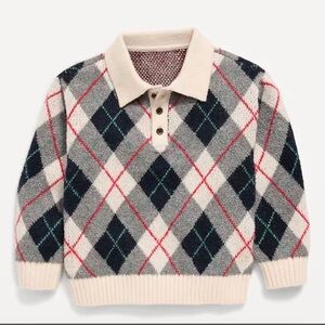 Old Navy Kids Argyle Collared Sweater - Cream, Black, Red, Green